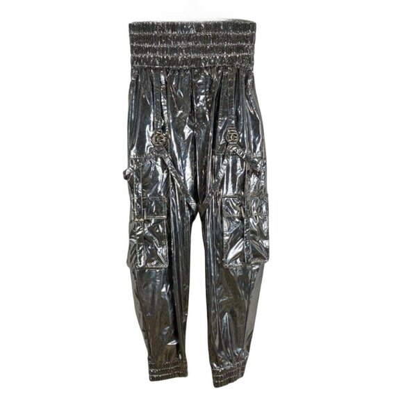 Silver Metallic Cargo High Waist Joggers Pants w D&G, Size 24, Fashion Retro - Picture 1 of 4